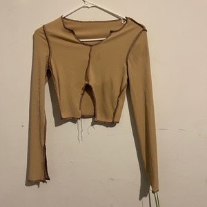 Y2K beige cropped and slit long  sleeve with stitching